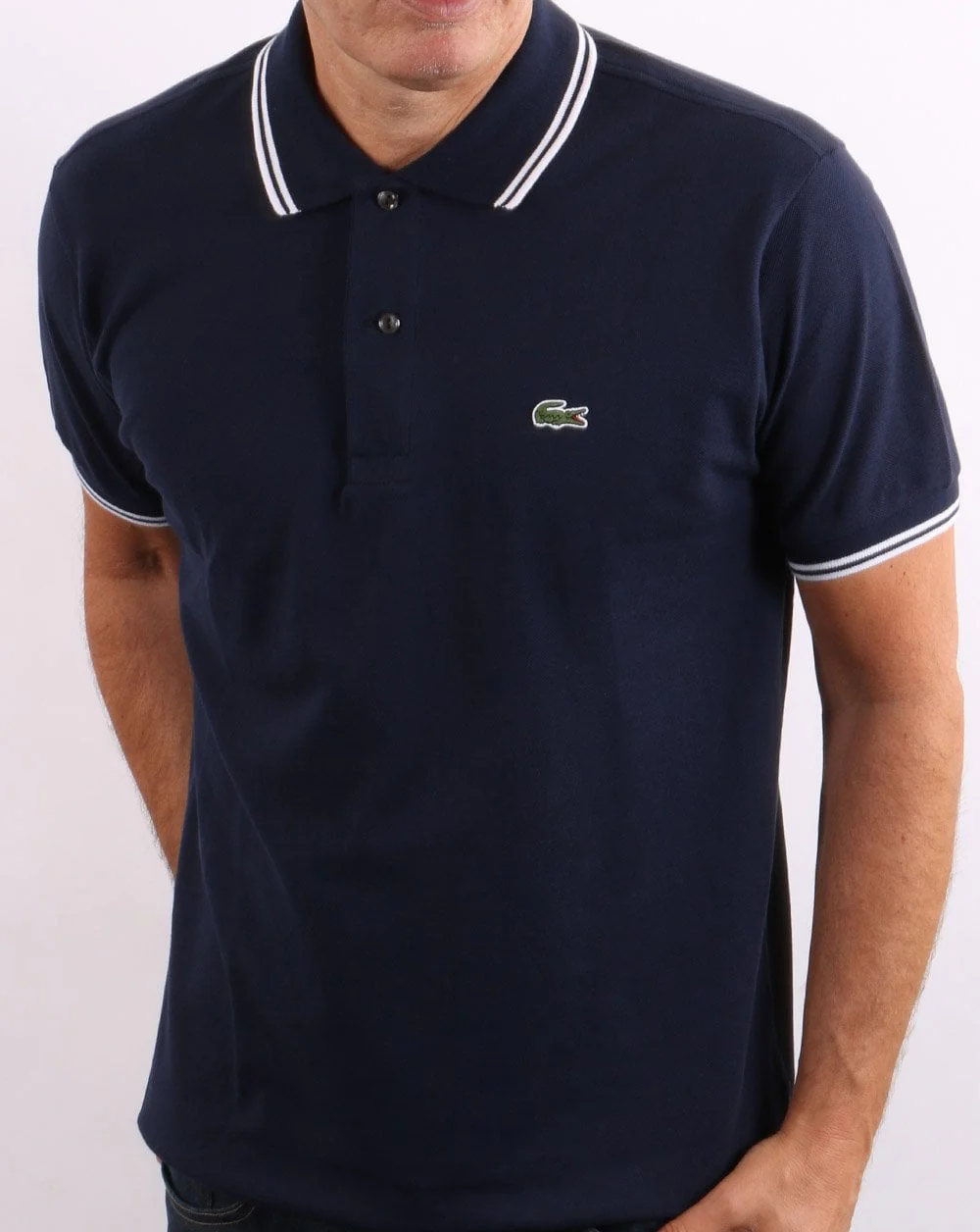 Lacoste Tipped Polo Shirt Navy/White - Image 4
