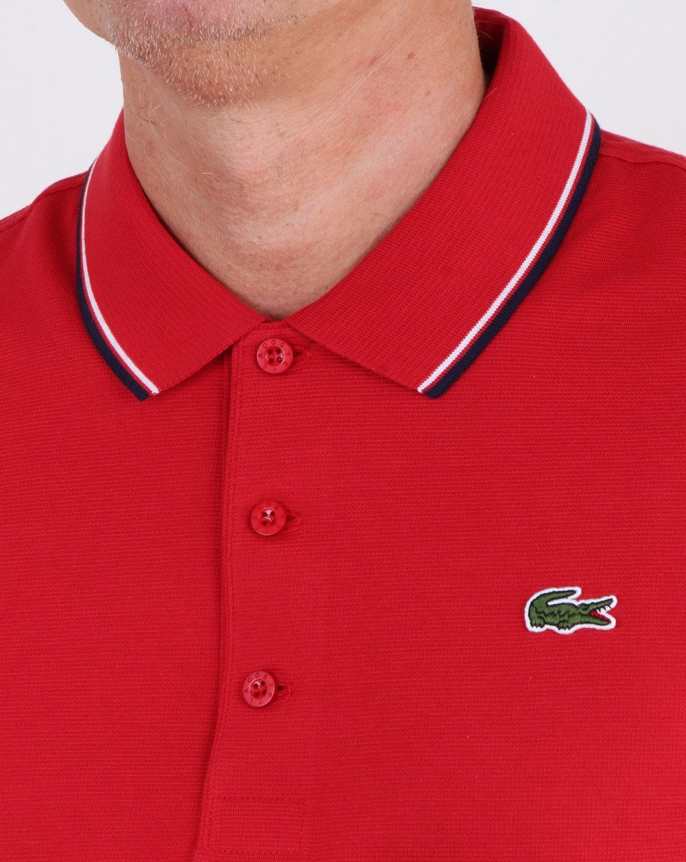 Lacoste Tipped Polo Shirt Red/navy - Image 2