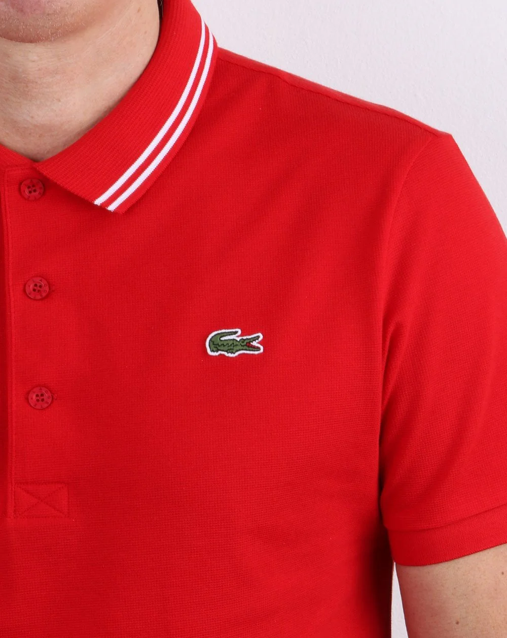 Lacoste Tipped Polo Shirt Red/white - Image 3