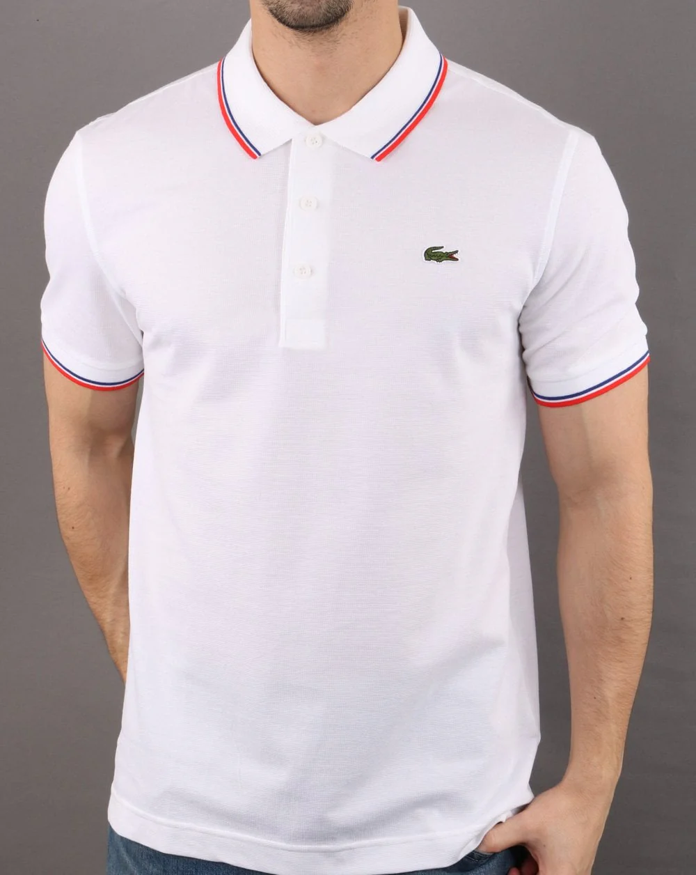 Lacoste Tipped Polo Shirt White/Red - Image 3