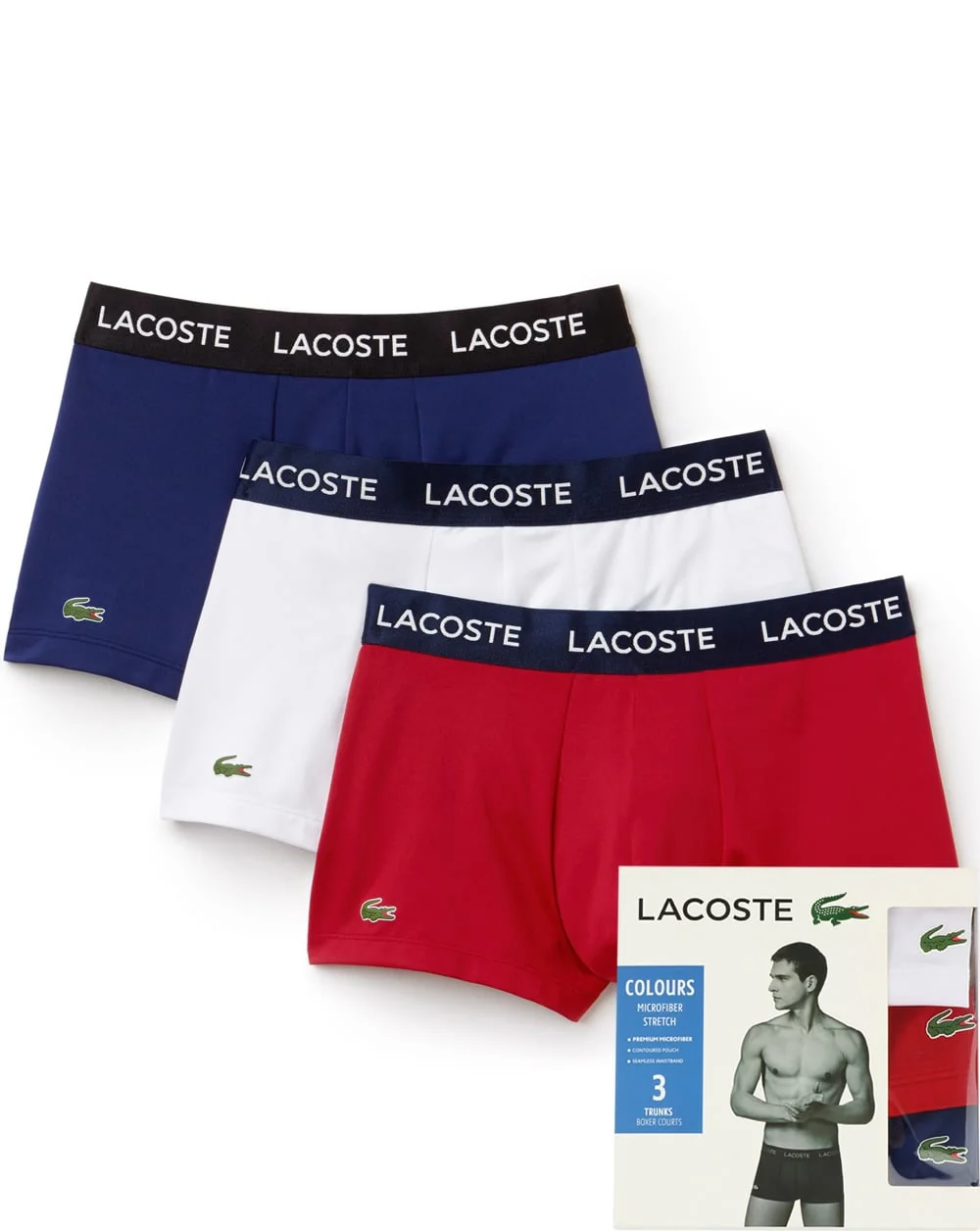 Lacoste Triple Pack Boxer Shorts White/Red/Blue
