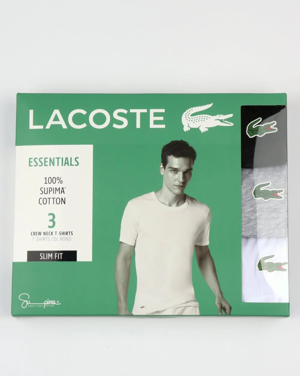 Lacoste Triple Pack Slim Crew Tees Black/White/Grey - Image 3