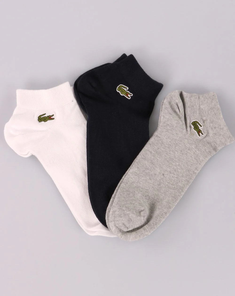 Lacoste Triple Pack Trainer Socks Grey/Navy/White