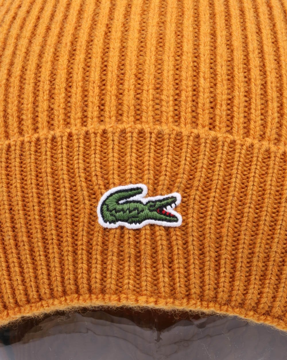 Lacoste Turn Up Ribbed Wool Beanie Mustard - Image 2