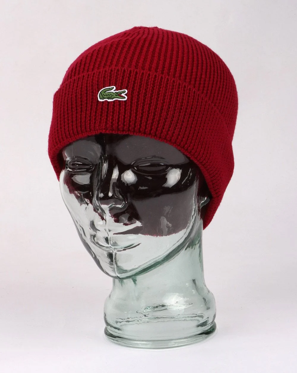 Lacoste Turn Up Ribbed Wool Beanie Red