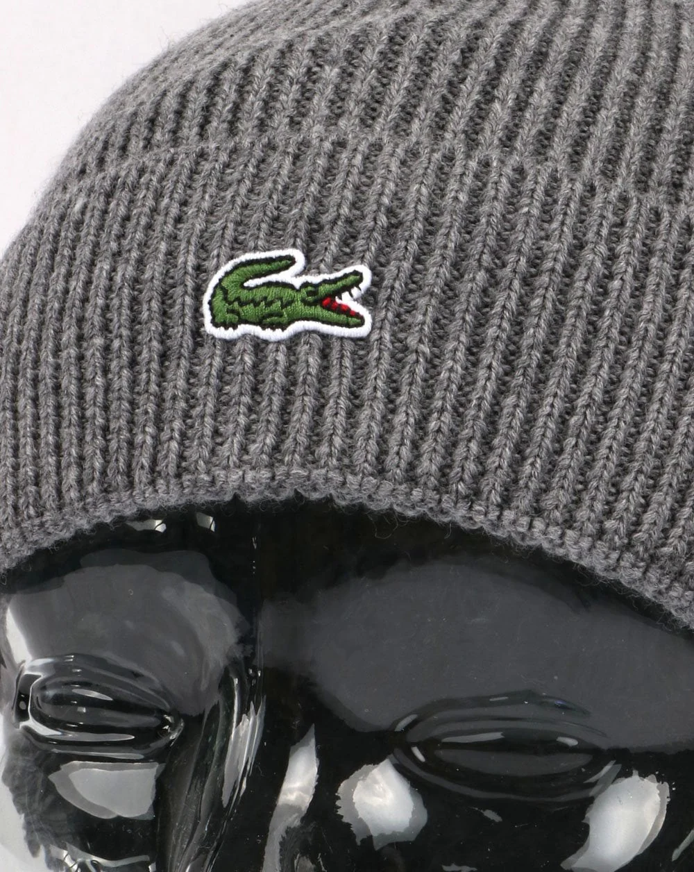 Lacoste Turn Up Ribbed Wool Beanie Stone - Image 2