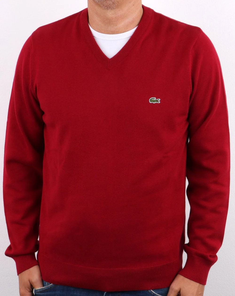 Lacoste V-neck Jumper Bordeaux - Image 3