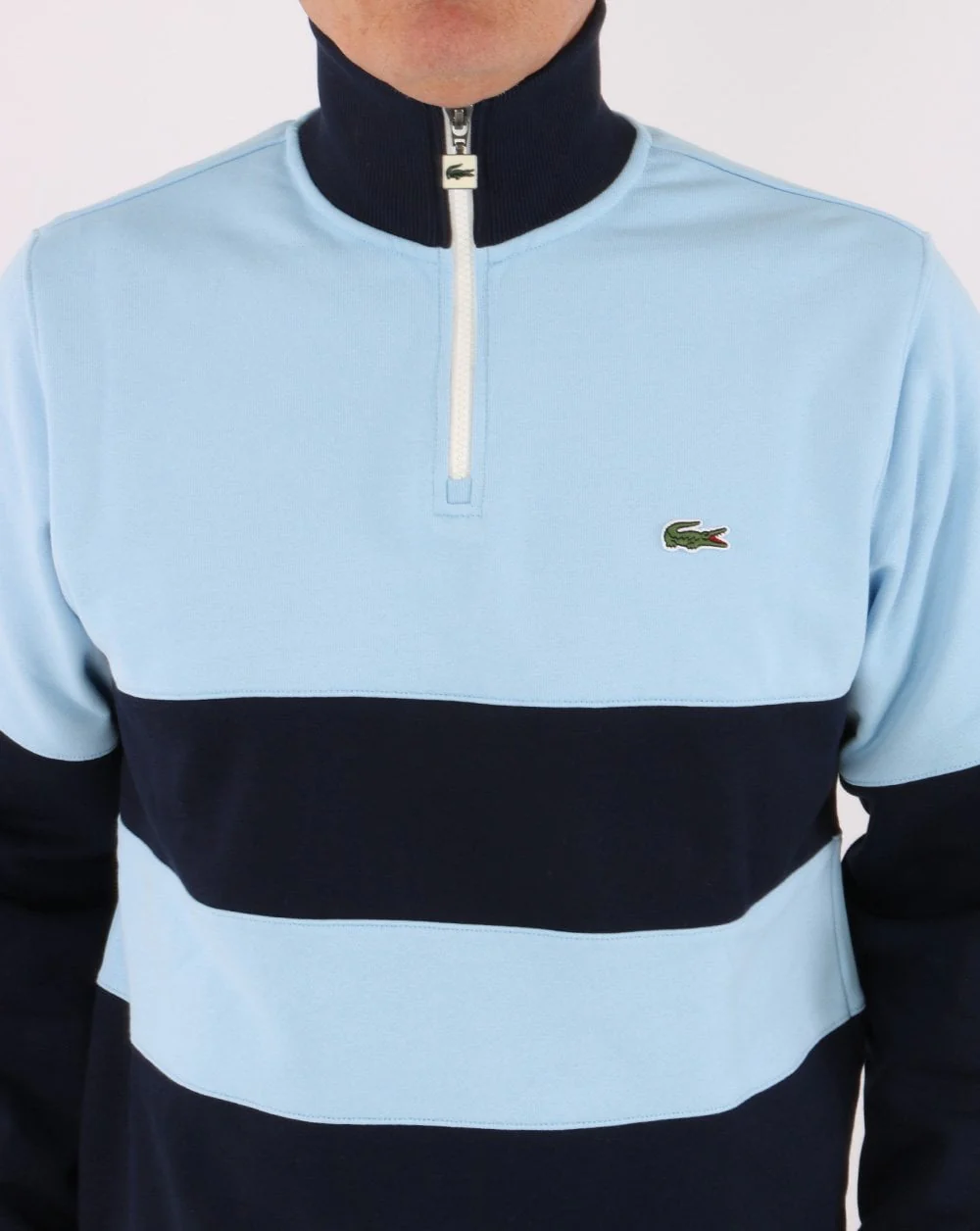 Lacoste Zip Colour Block Sweater Sky Blue/Navy - Image 2