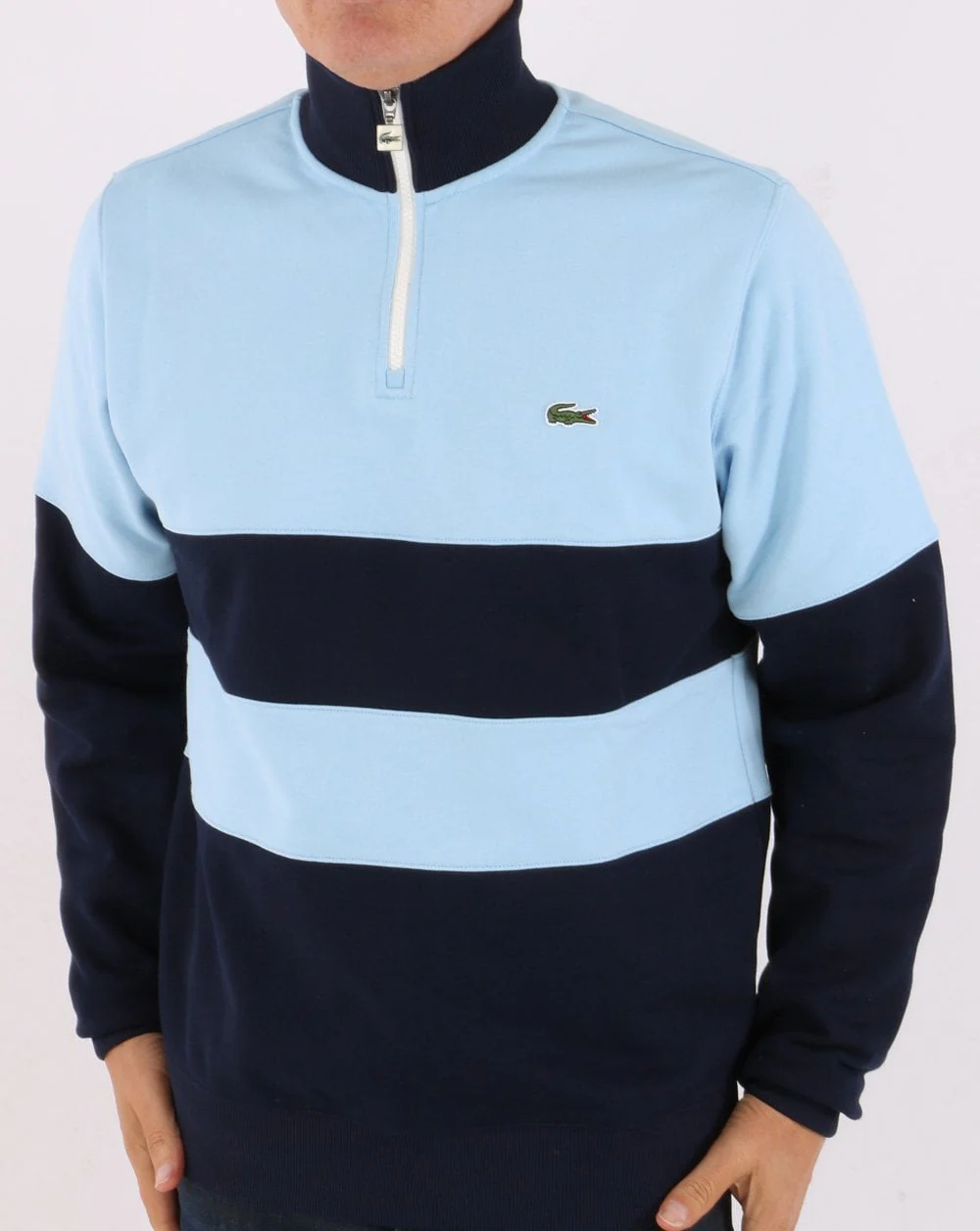 Lacoste Zip Colour Block Sweater Sky Blue/Navy - Image 3
