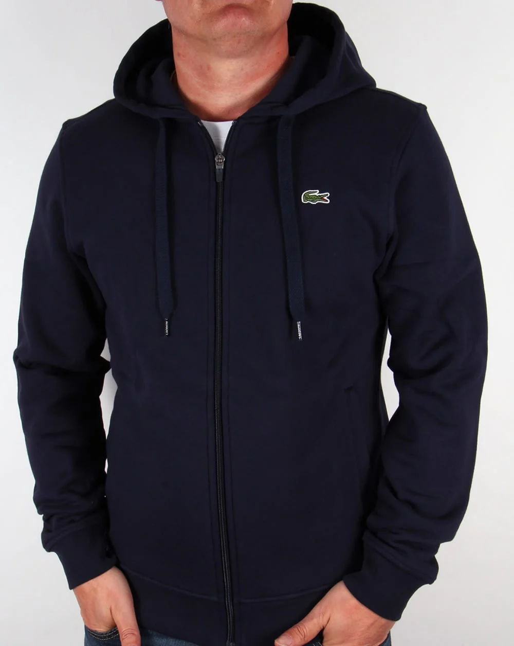 Lacoste Zip Through Hooded Sweatshirt in Navy