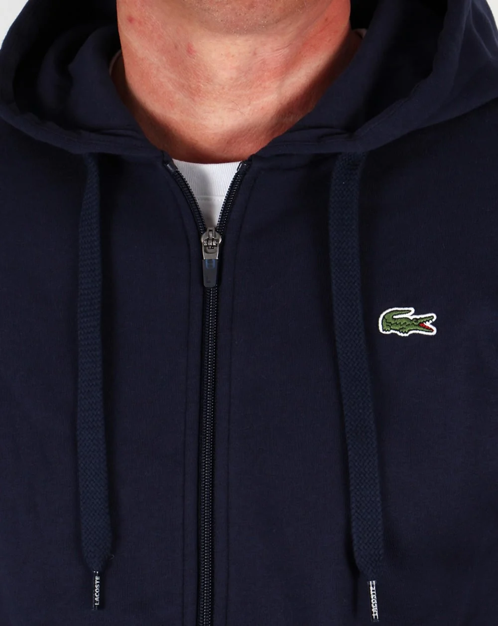 Lacoste Zip Through Hooded Sweatshirt in Navy - Image 2
