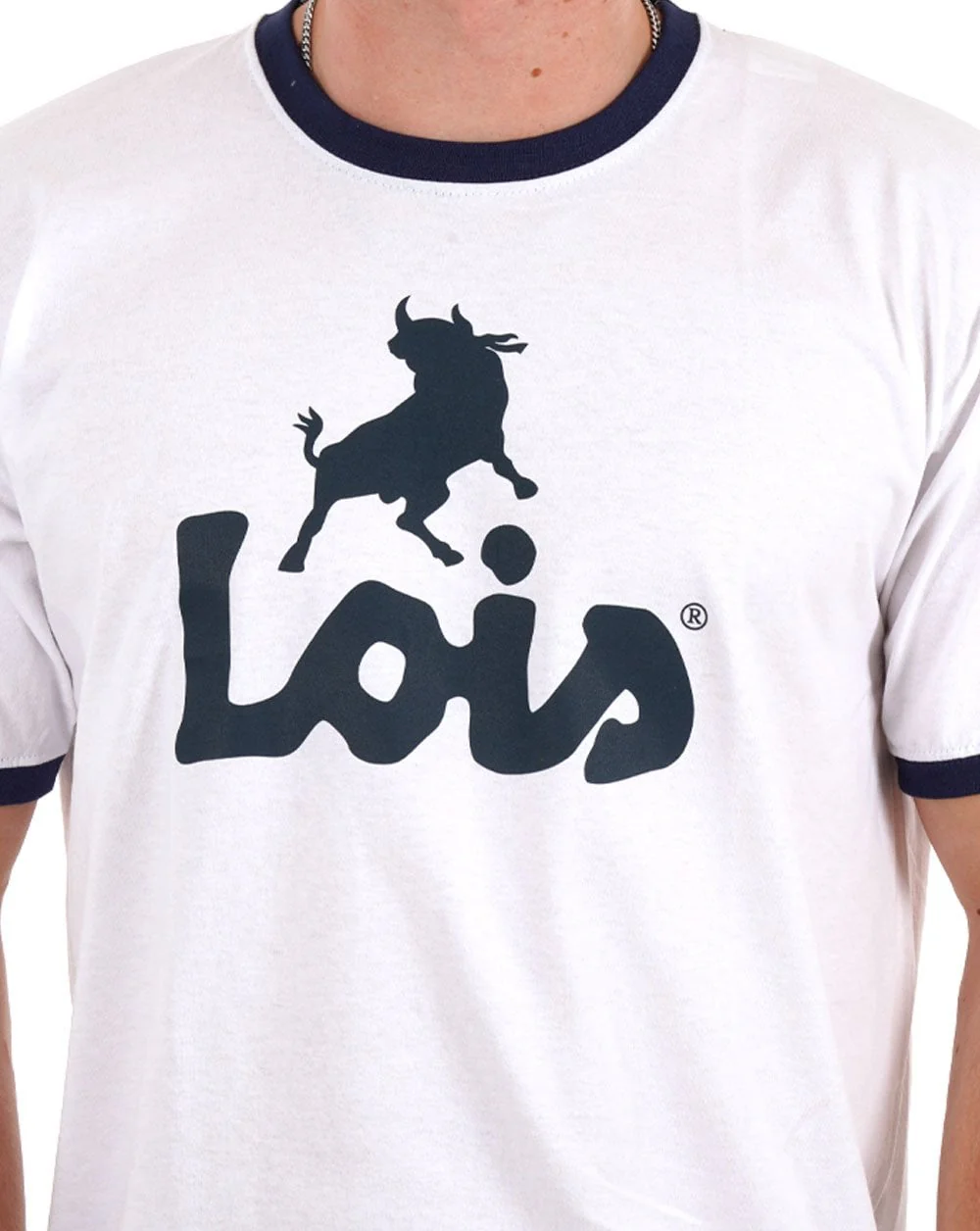 Lois Ringer Logo T Shirt White/Navy - Image 2