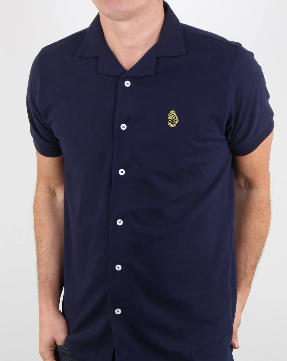 Luke Barratt Cuban Collar Shirt Navy - Image 4