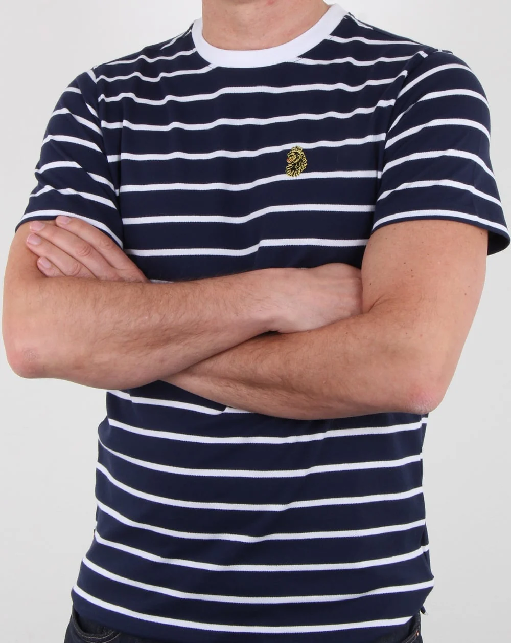 Luke Finn Fine Stripe T Shirt Navy - Image 3