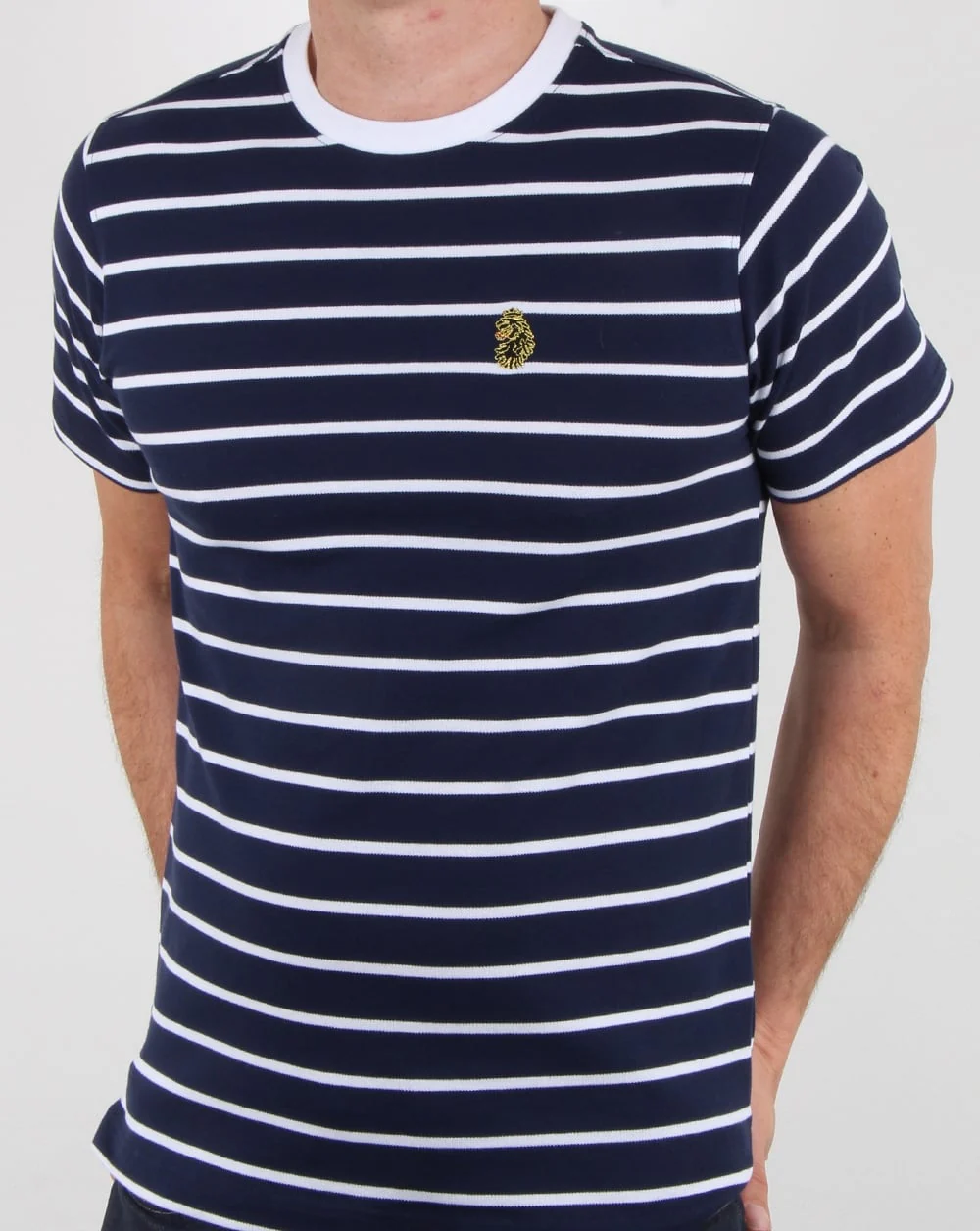 Luke Finn Fine Stripe T Shirt Navy - Image 4