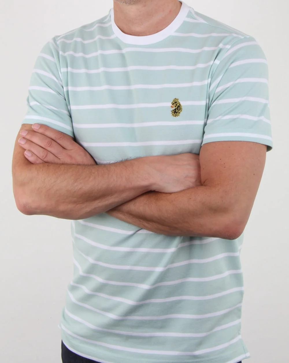 Luke Finn Fine Stripe T Shirt Pastel Turquoise - Image 3