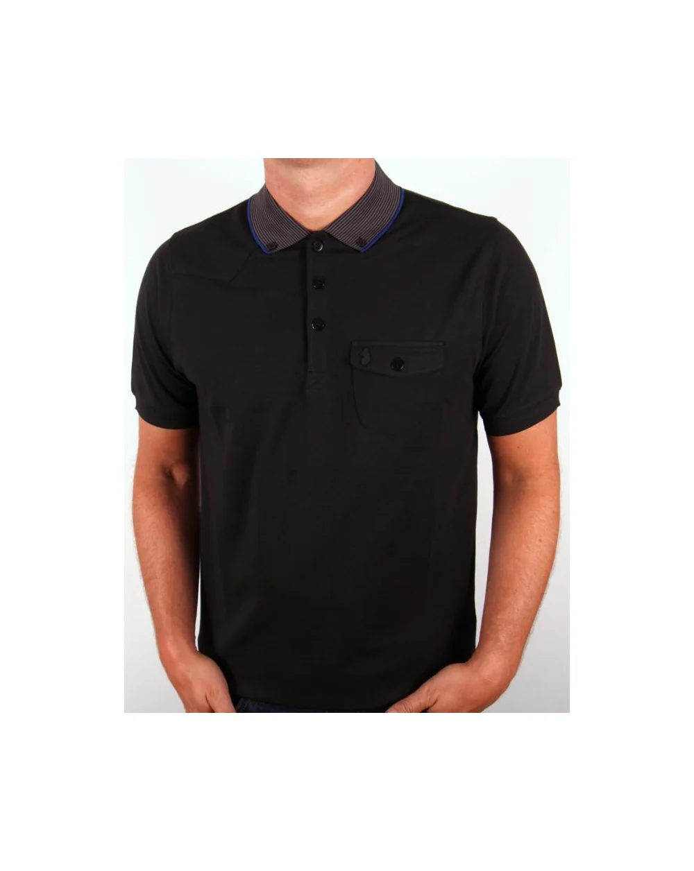 Luke Landbright Striped Collar Polo Shirt Black