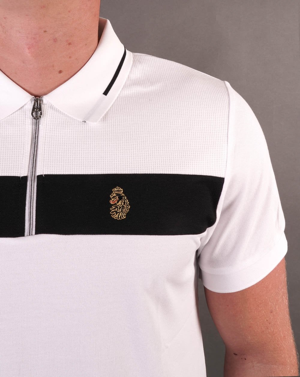 Luke Sport 1/4 Zip Lock Polo Shirt White/Black - Image 2