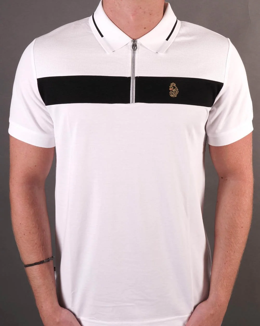 Luke Sport 1/4 Zip Lock Polo Shirt White/Black - Image 3