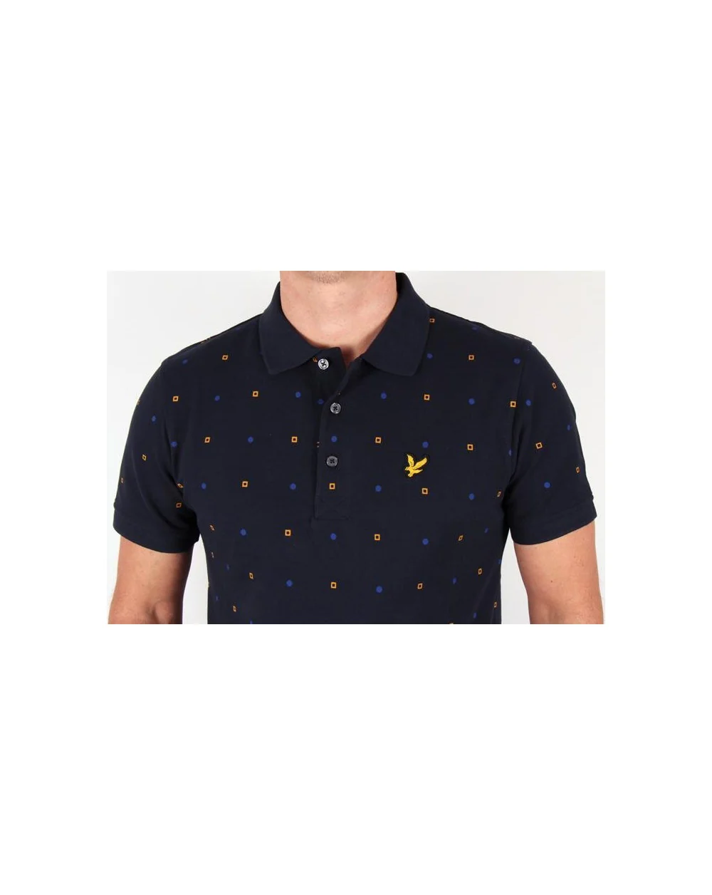 Lyle And Scott Archive Micro Print Polo Shirt Navy - Image 3