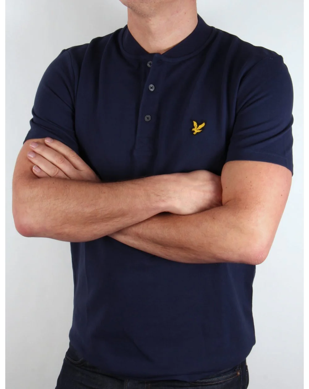 Lyle And Scott Bomber Collar Polo Shirt Navy Blue - Image 4