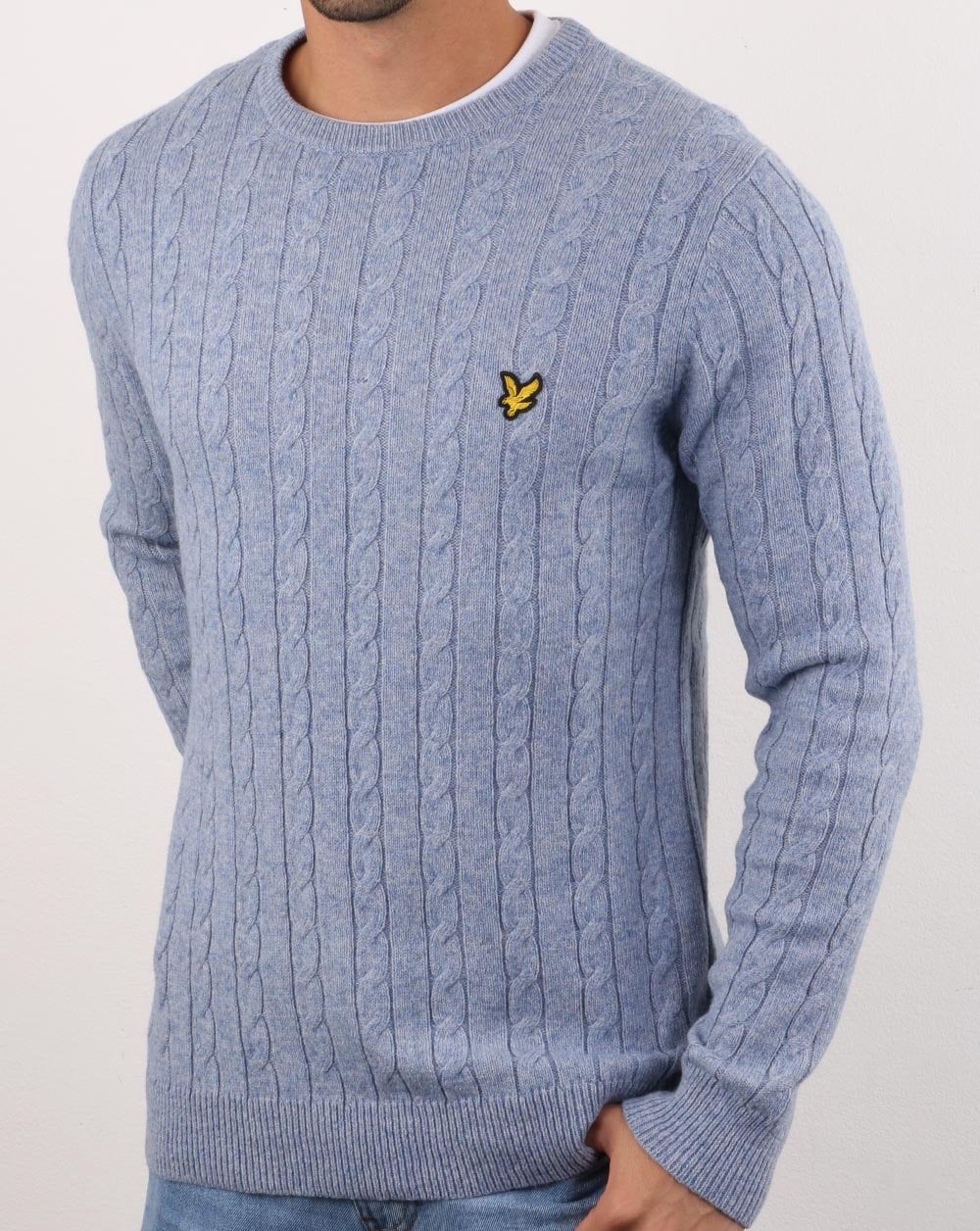 Lyle And Scott Cable Jumper Stone Blue - Image 4
