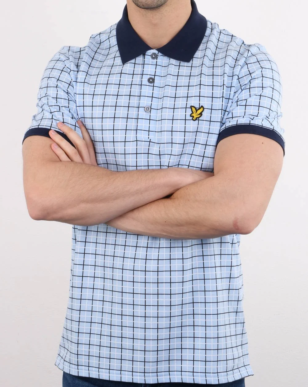 Lyle And Scott Check Polo Shirt Pool Blue - Image 2