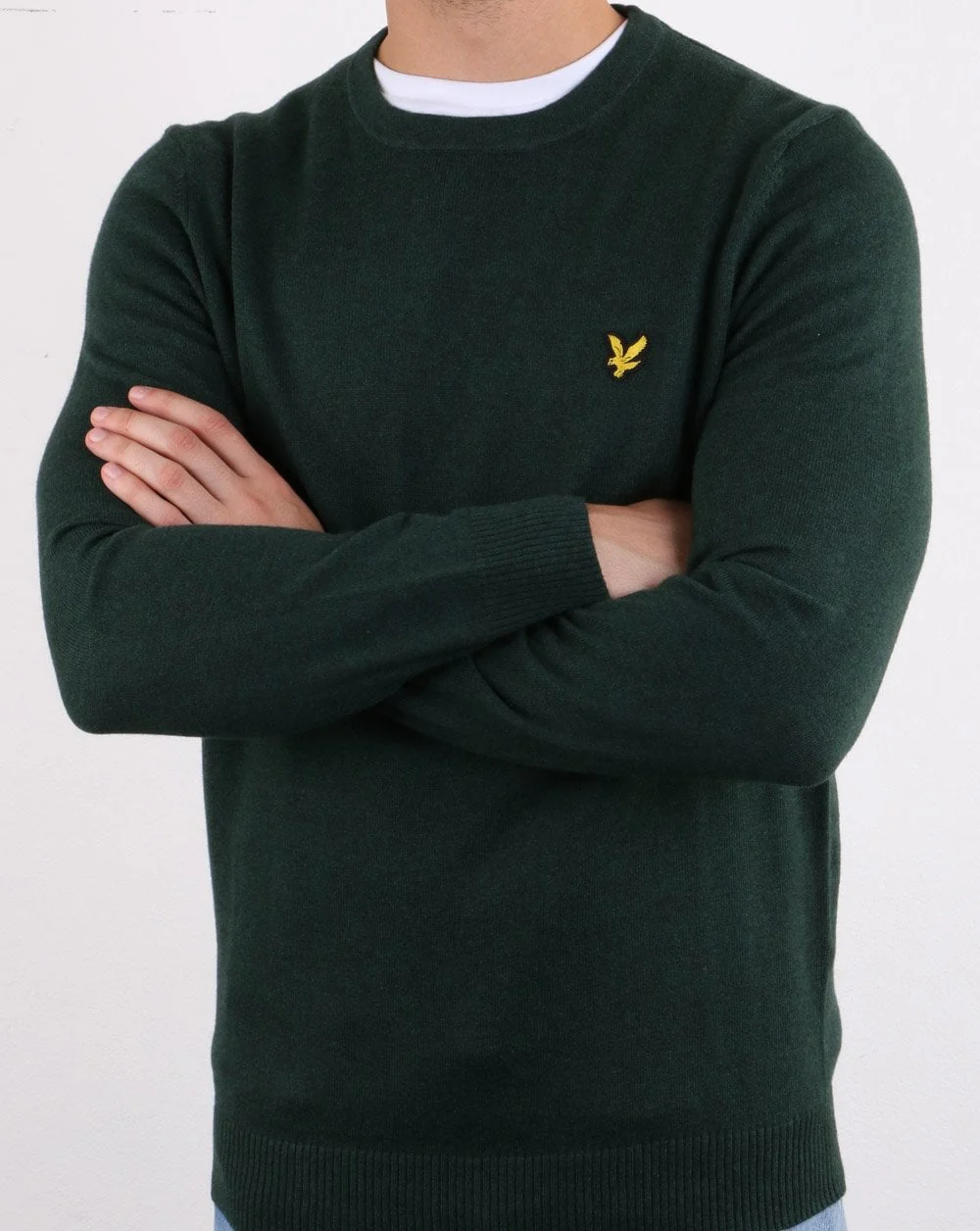 Lyle And Scott Cotton Merino Crew Jumper Jade Marl - Image 3