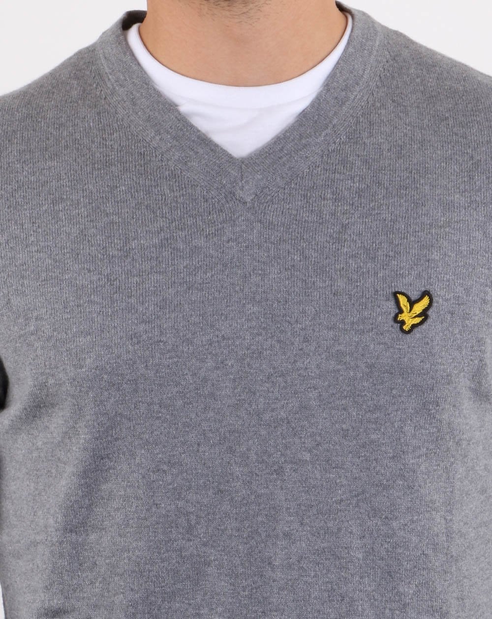 Lyle And Scott Cotton Merino V Neck Jumper Grey Marl - Image 4