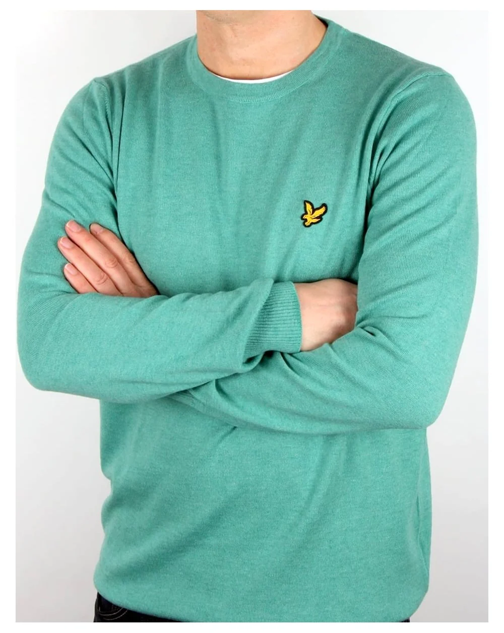 Lyle And Scott Crew Neck Cotton Merino Jumper Mid Green
