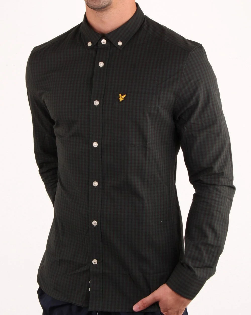 Lyle And Scott Gingham Check Shirt Black/Green - Image 2