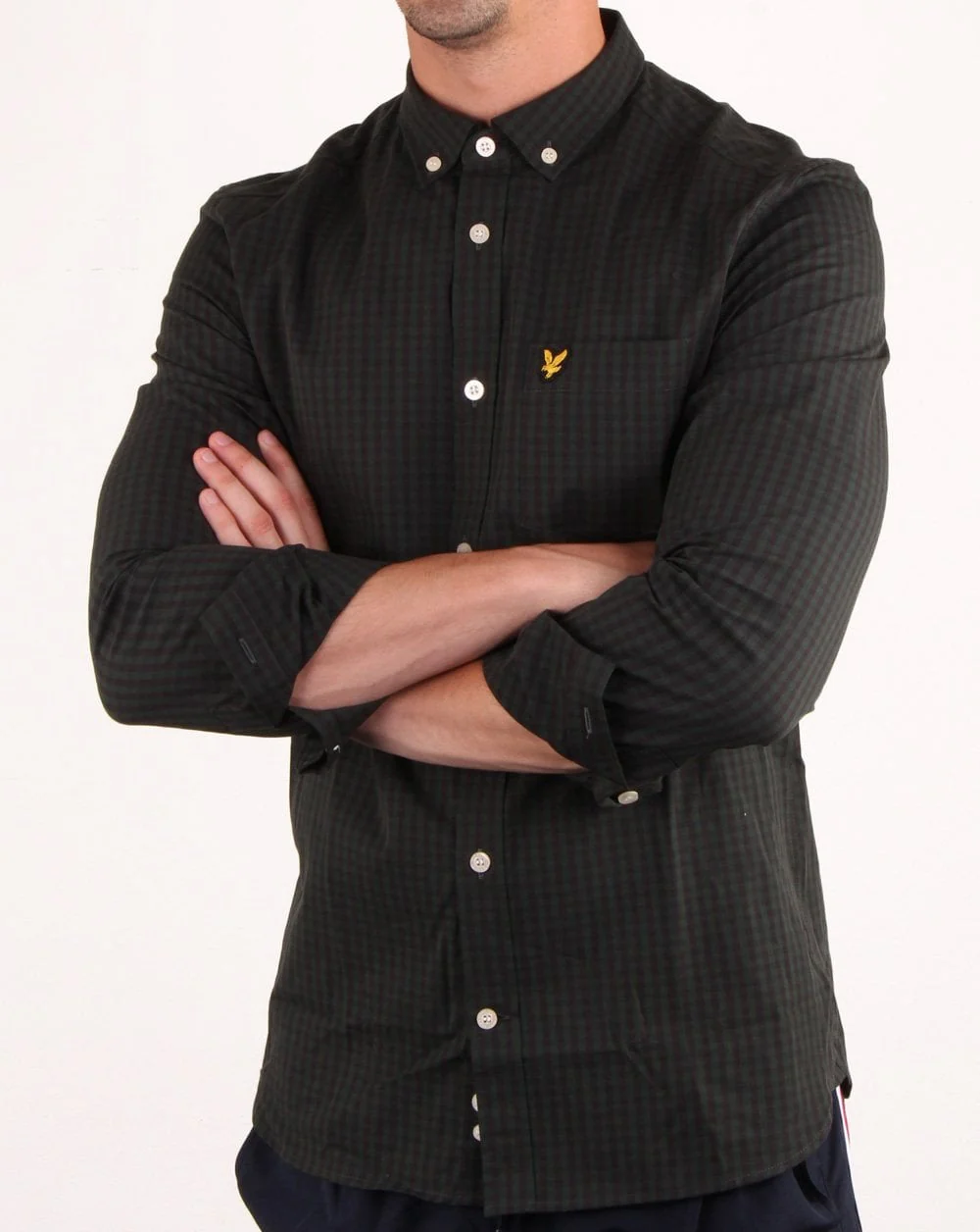 Lyle And Scott Gingham Check Shirt Black/Green - Image 3