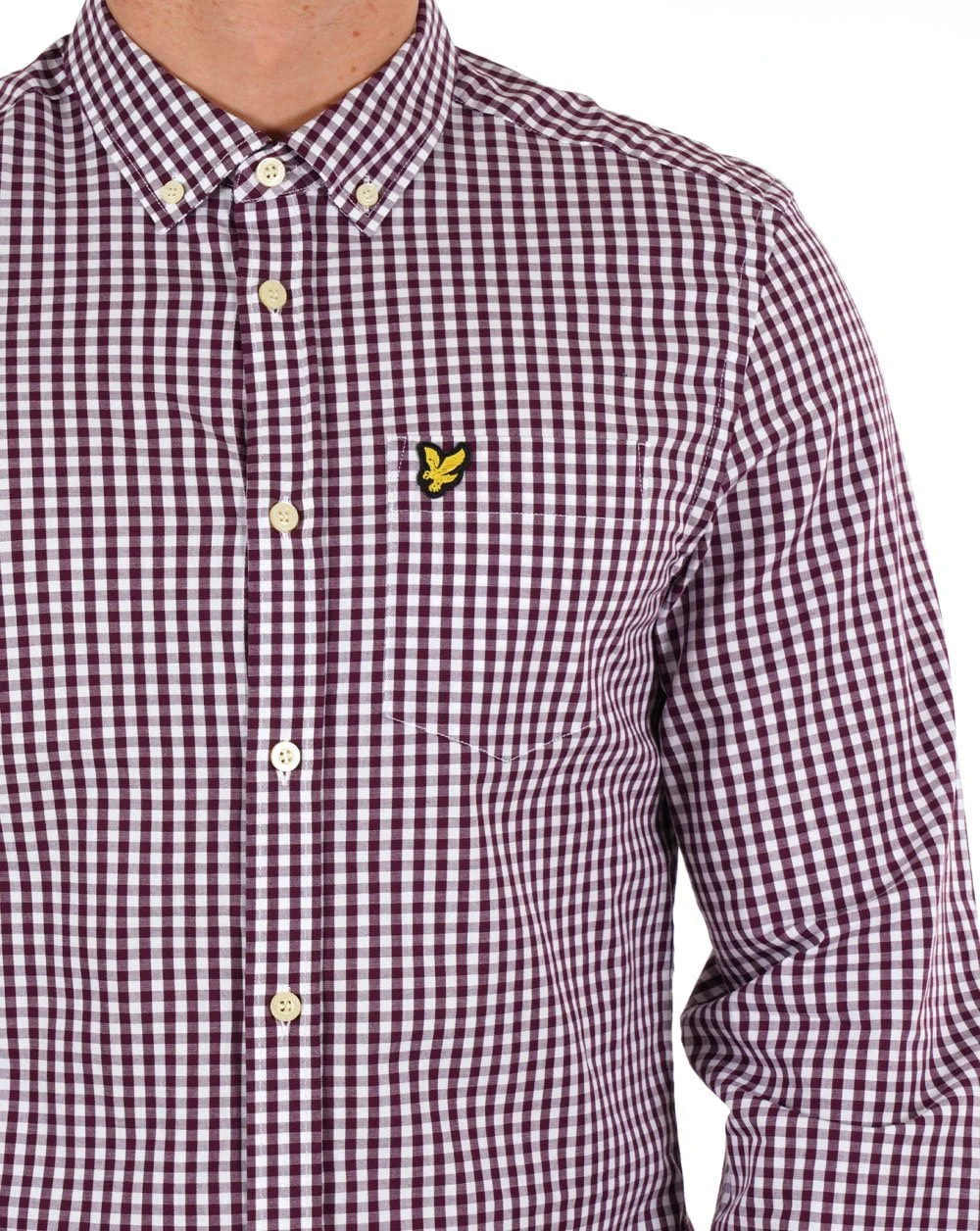 Lyle And Scott Gingham Check Shirt Burgundy/white - Image 2
