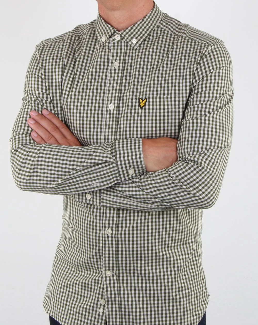 Lyle And Scott Gingham Shirt Woodland Green - Image 3