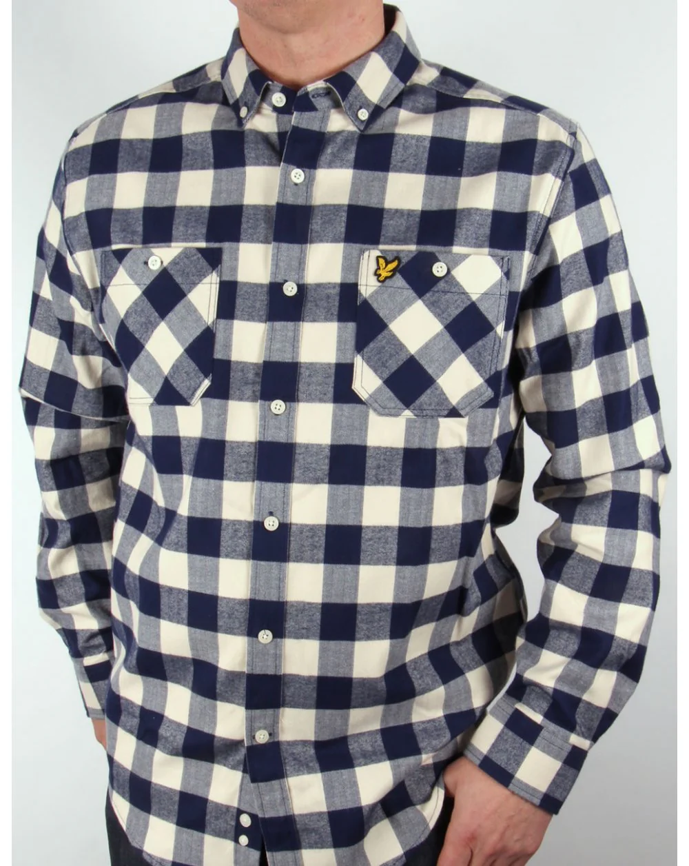 Lyle And Scott Herringbone Check Flannel Over Shirt Ivory/navy