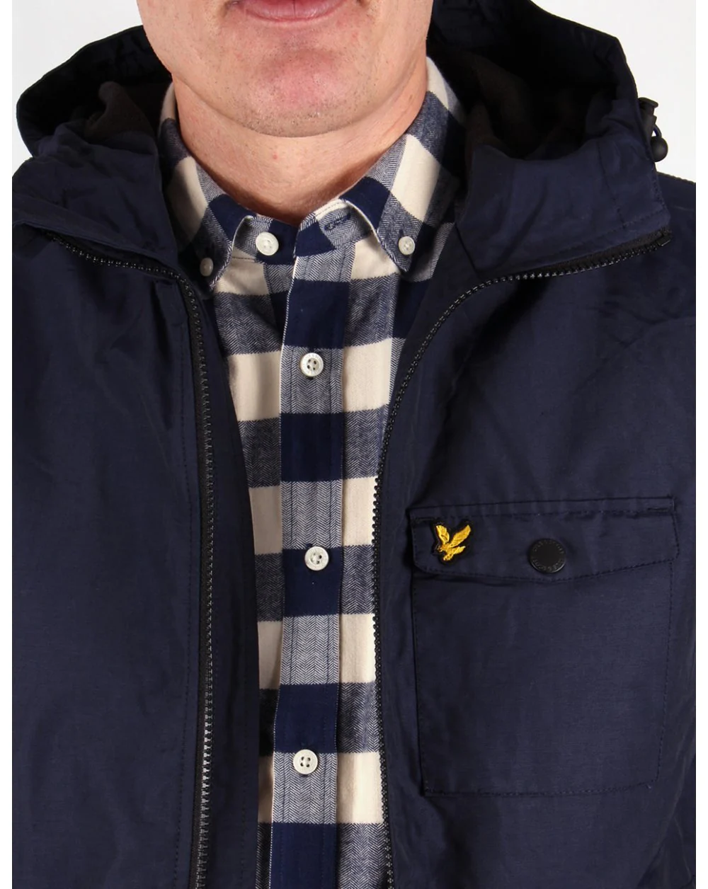 Lyle And Scott Herringbone Check Flannel Over Shirt Ivory/navy - Image 3