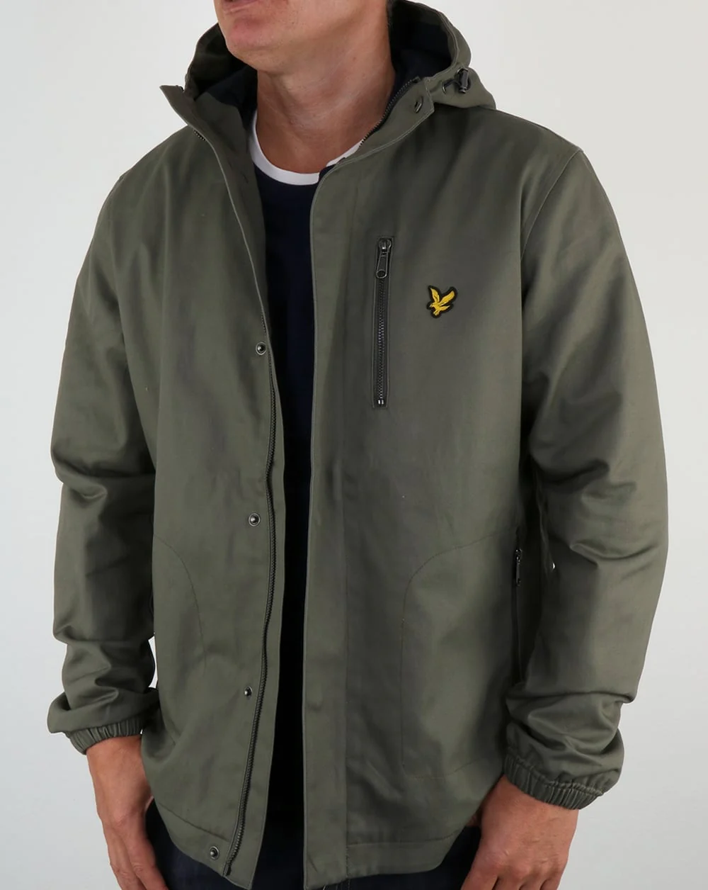 Lyle And Scott Hooded Curved Hem Jacket Dusty Olive - Image 4