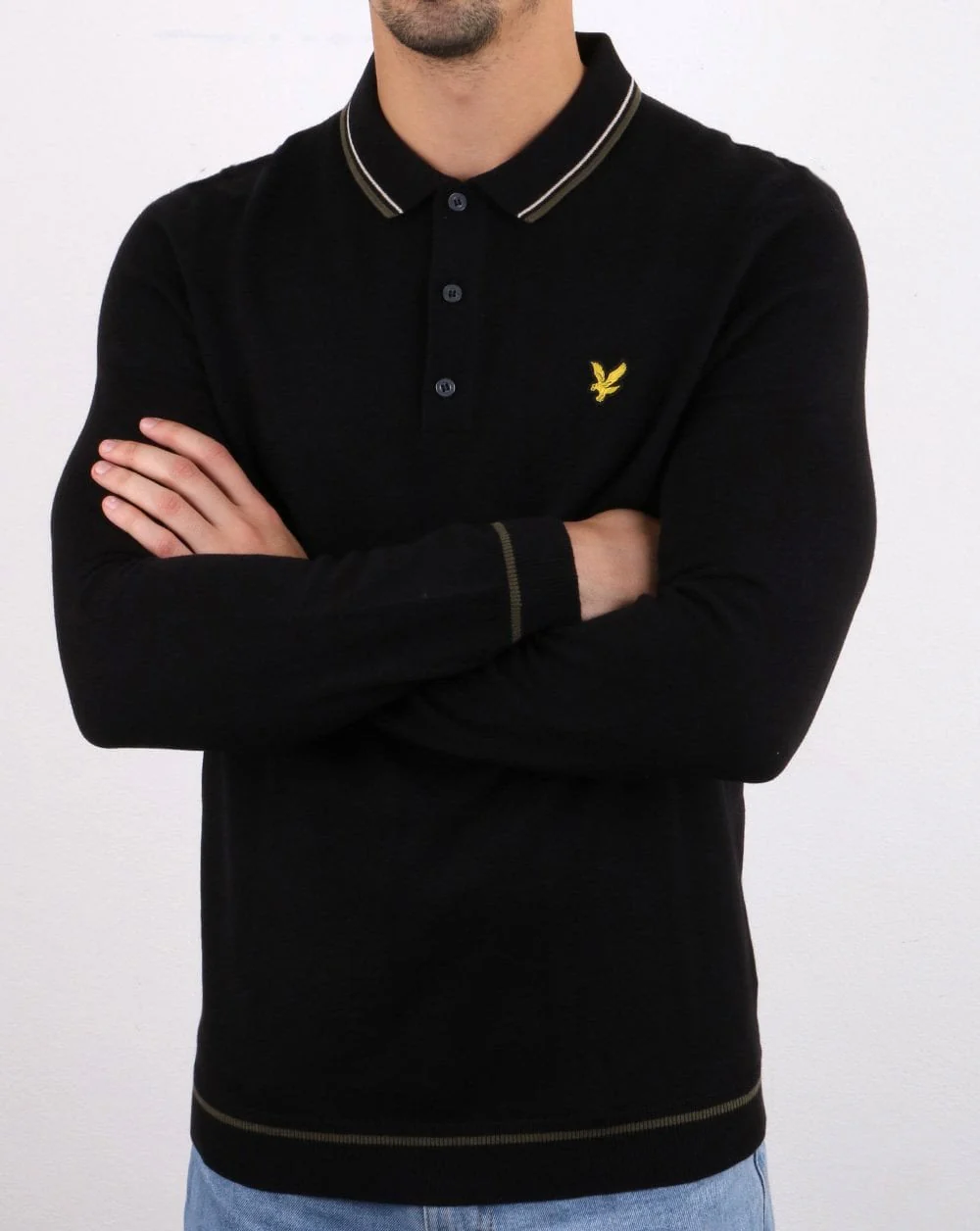 Lyle And Scott Knitted Long Sleeve Polo Black - Image 2