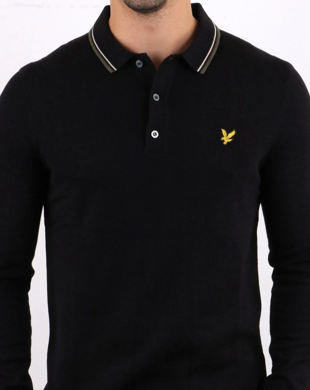 Lyle And Scott Knitted Long Sleeve Polo Black - Image 4