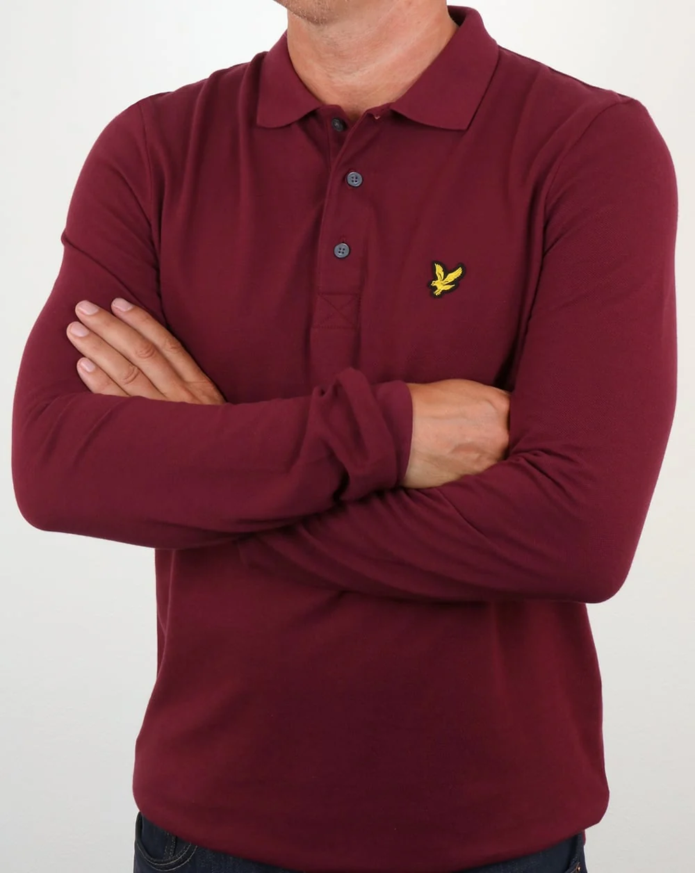 Lyle And Scott Long Sleeve Polo Shirt Claret - Image 3