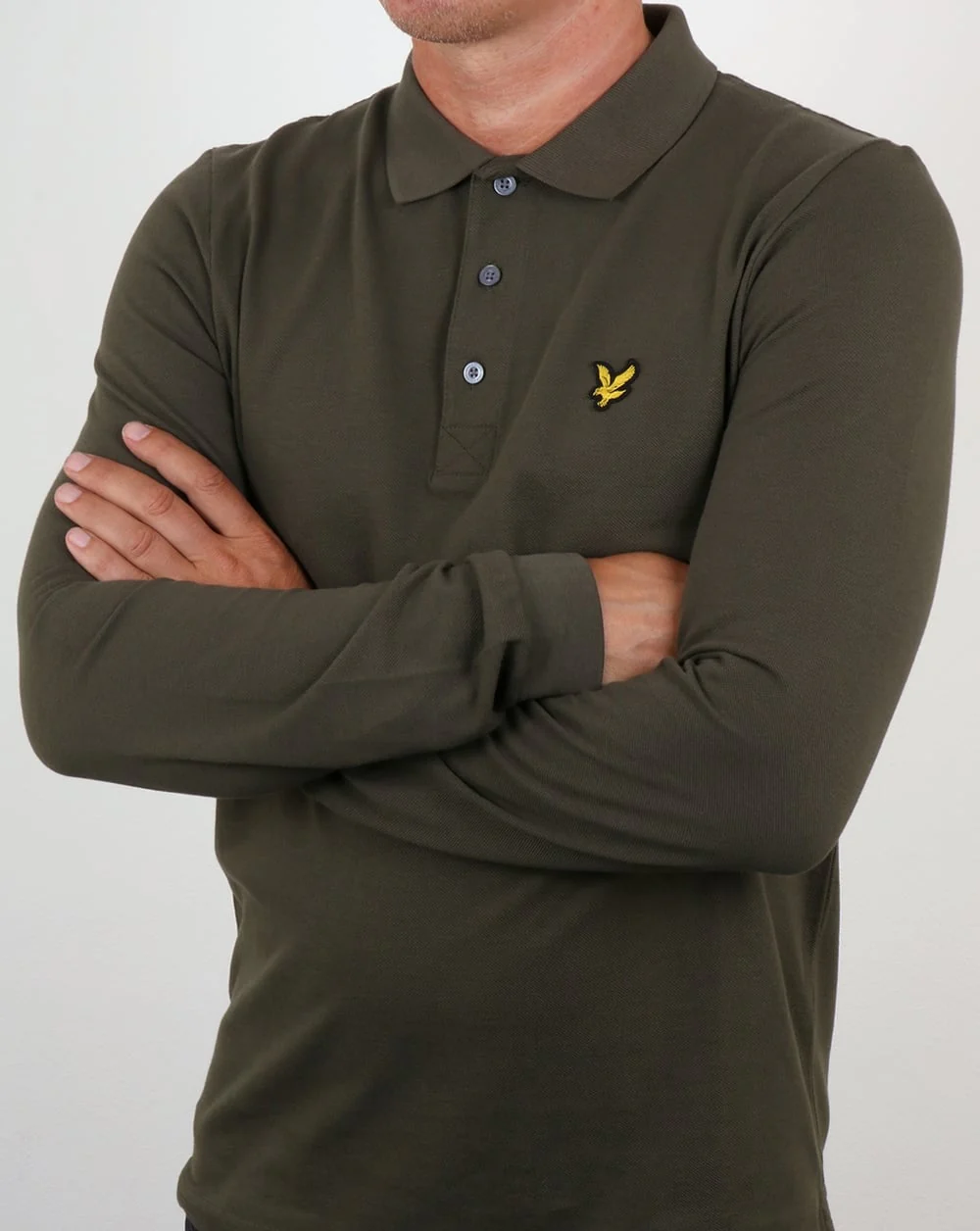 Lyle And Scott Long Sleeve Polo Shirt Olive - Image 3
