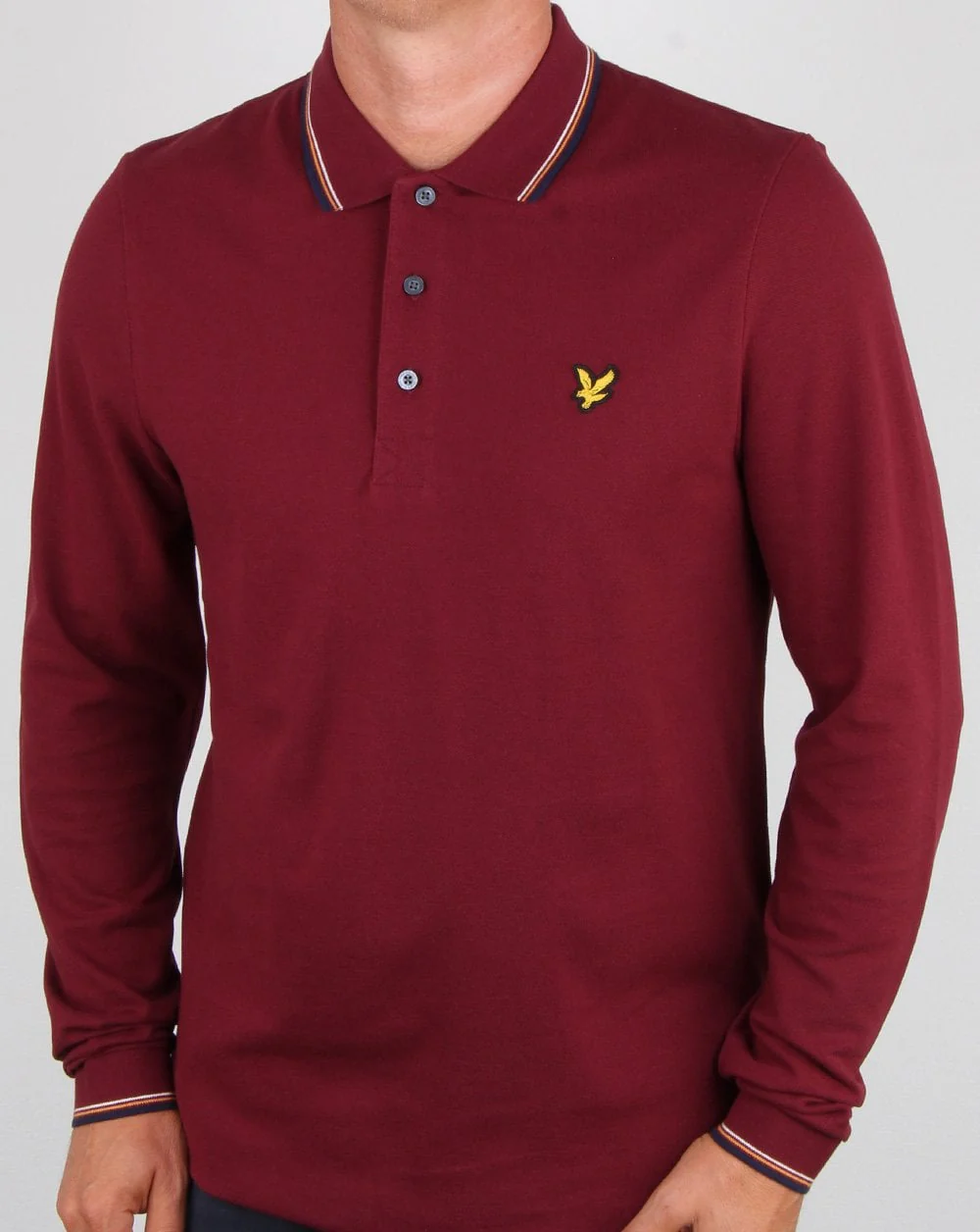 Lyle And Scott Long Sleeve Tipped Polo Shirt Claret Jug - Image 3