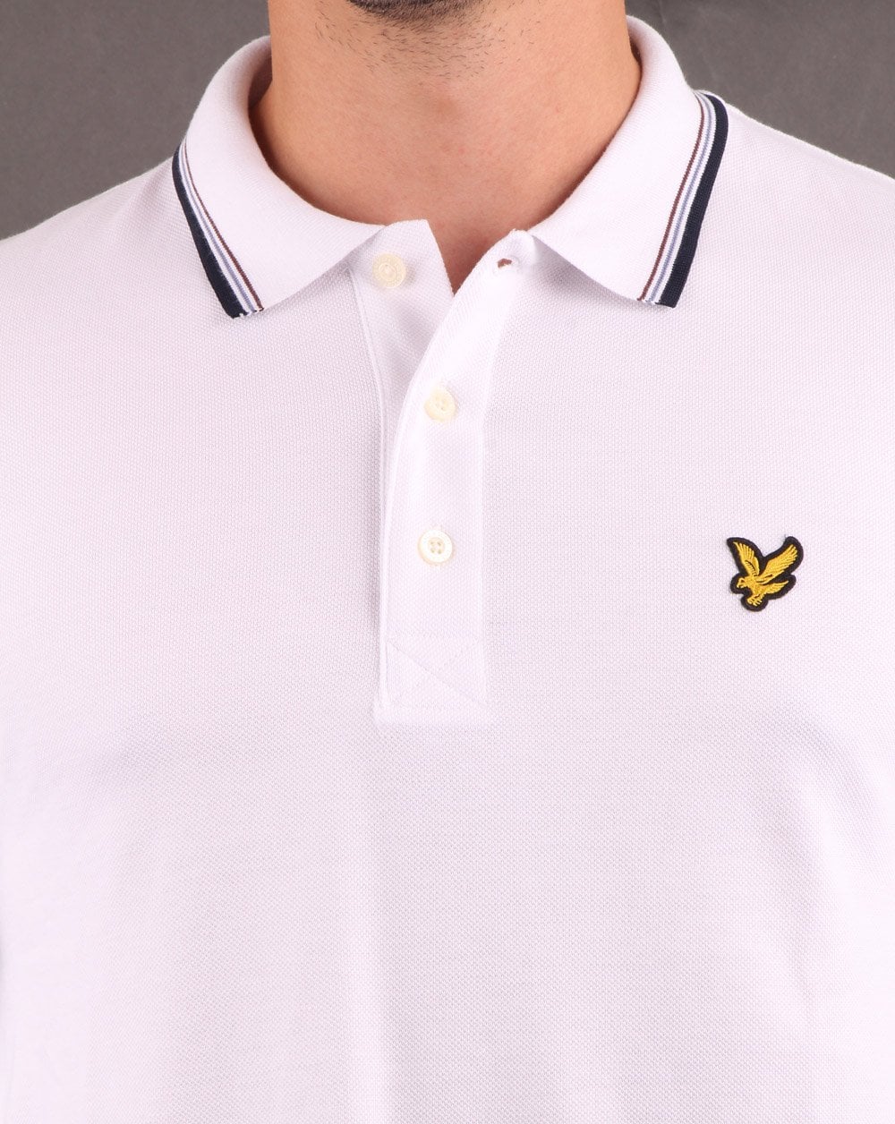 Lyle And Scott Long Sleeve Tipped Polo Shirt White/Navy - Image 4