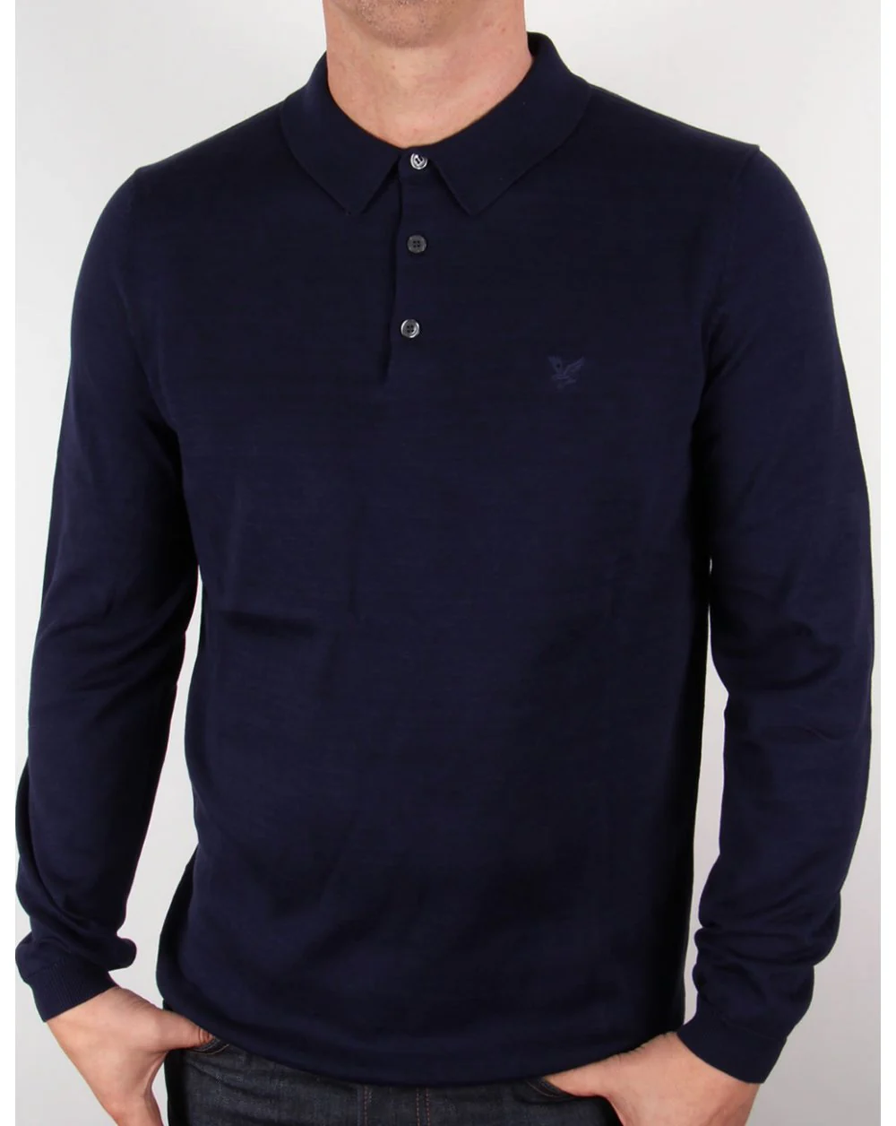 Lyle And Scott Mercerised Cotton L/s Knitted Polo Shirt Navy Blue