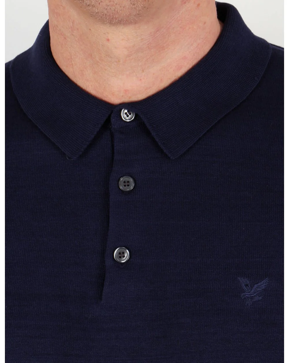 Lyle And Scott Mercerised Cotton L/s Knitted Polo Shirt Navy Blue - Image 3