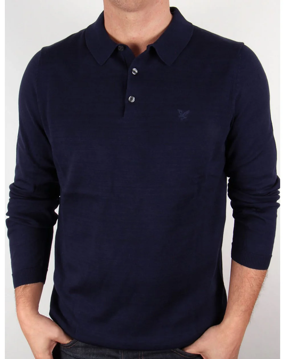 Lyle And Scott Mercerised Cotton L/s Knitted Polo Shirt Navy Blue - Image 4