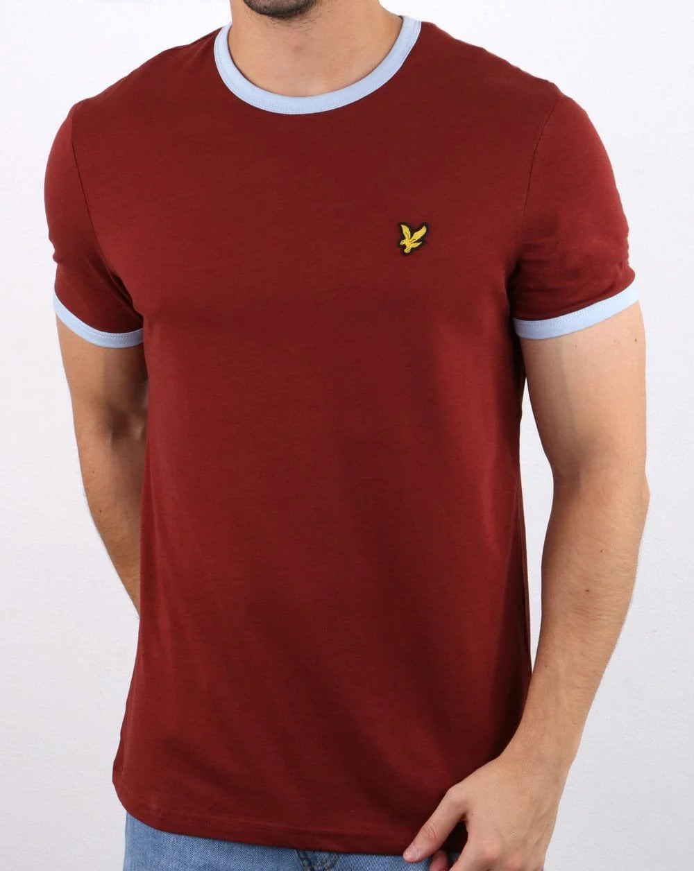 Lyle And Scott Ringer T Shirt Claret and Blue - Image 2