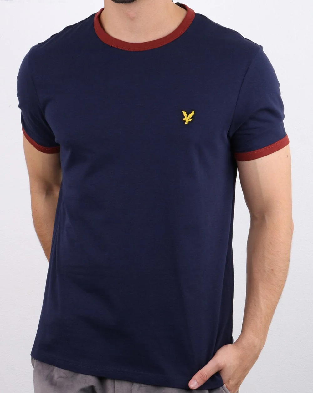 Lyle And Scott Ringer T Shirt Navy/Burgundy - Image 2