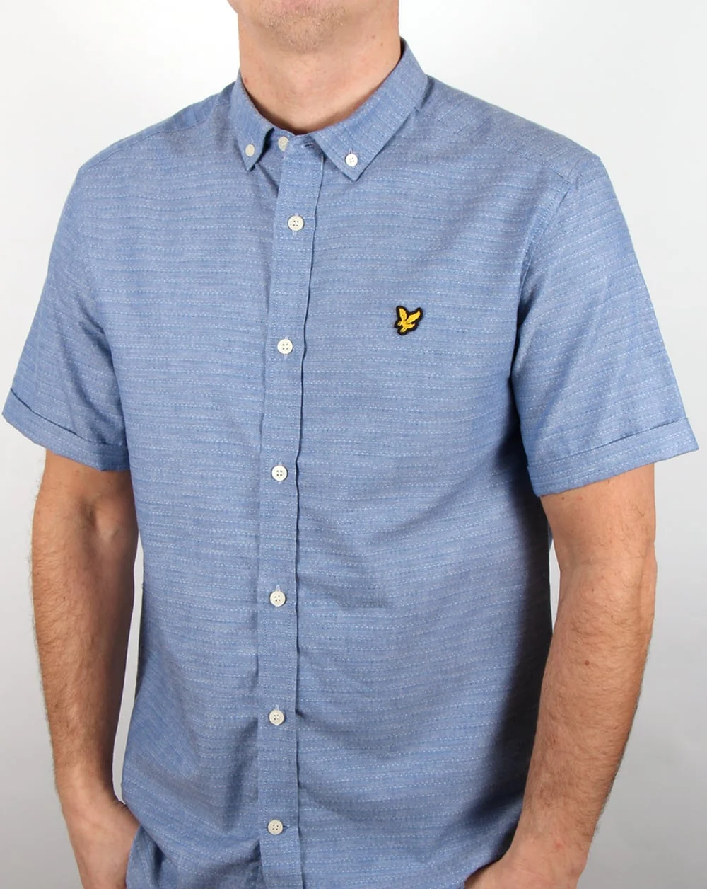 Lyle And Scott S/S Multi Coloured Running Stitch Shirt True Blue - Image 2