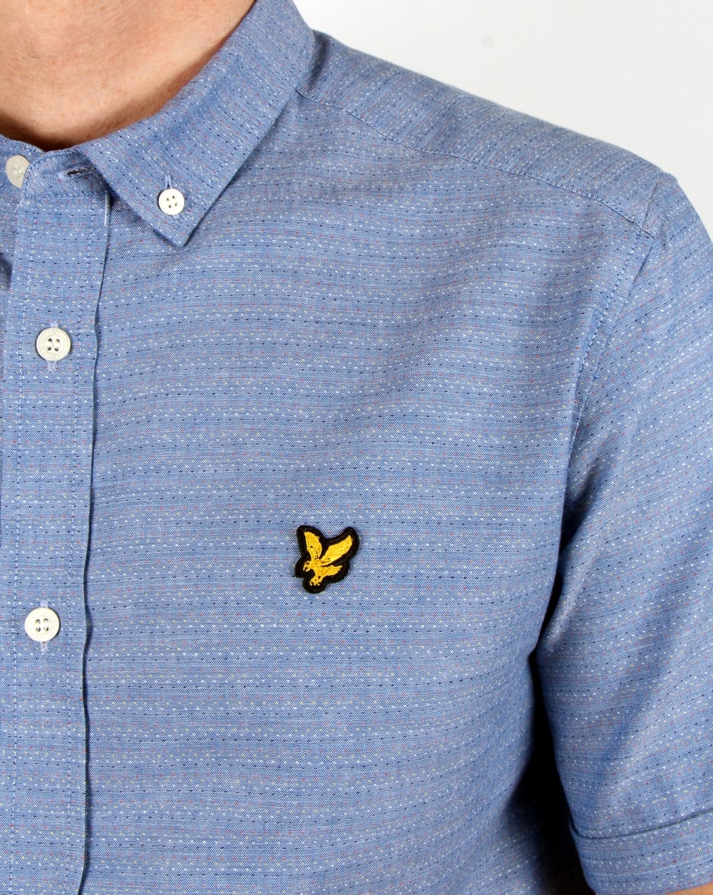 Lyle And Scott S/S Multi Coloured Running Stitch Shirt True Blue - Image 3
